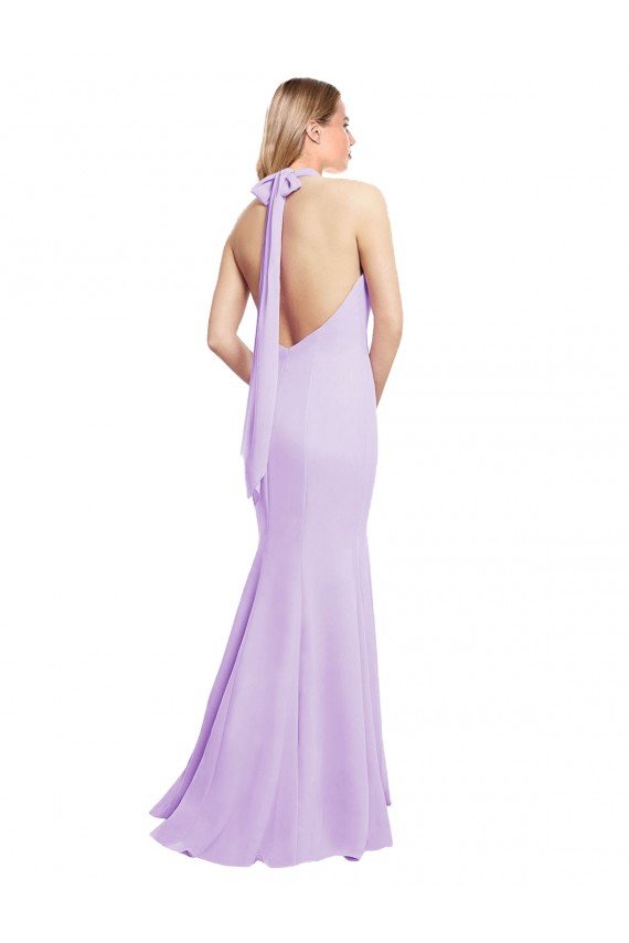 Chiffon Mermaid Bridesmaid Dress with Back Tie Halter Straps and Side Slit Essex
