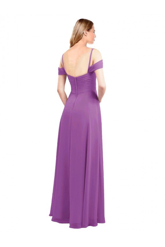 Cold Shoulder Long Chiffon Bridesmaid Dress with Ruching Details Essex