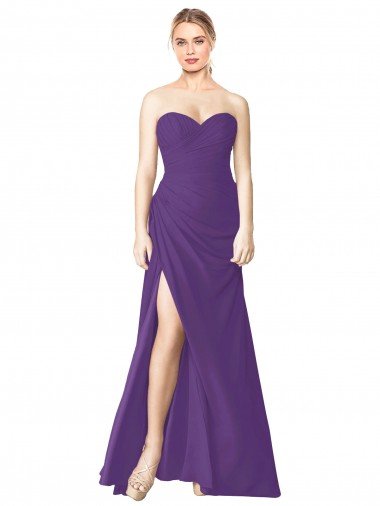 Strapless Chiffon Bridesmaid Dress with Pleated Wrap Bodice and Side Slit Essex