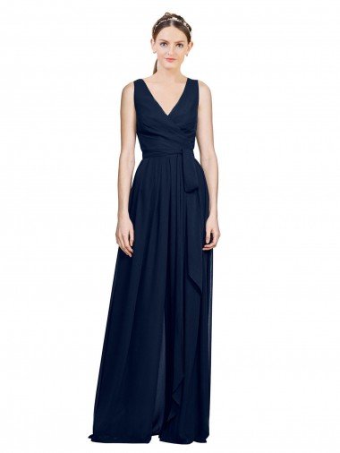 V-Neck Ruched Chiffon Bridesmaid Dress with Waistband Essex