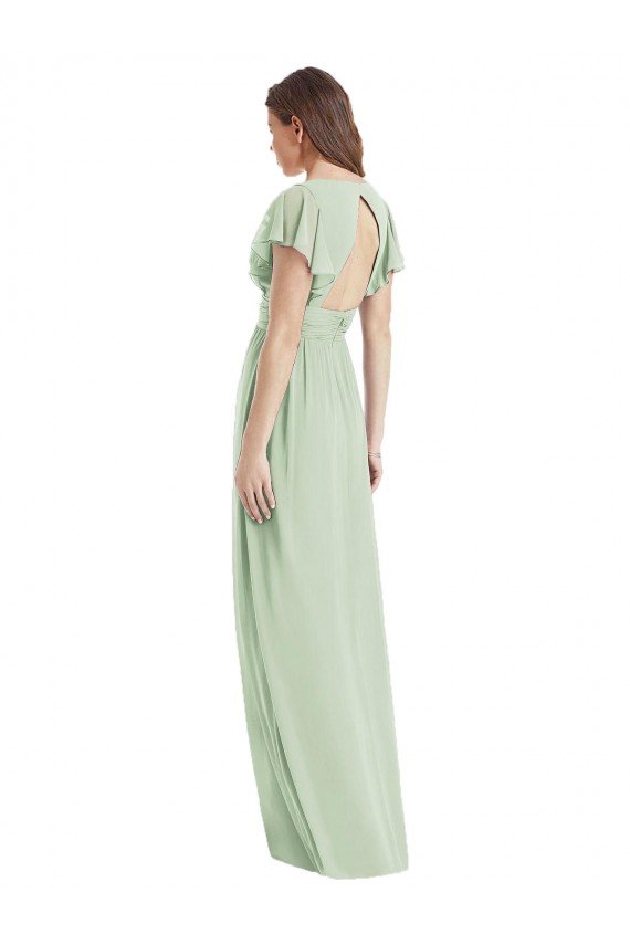 Flutter Sleeves Draped Wrap V-Neck Chiffon Bridesmaid Dress Essex