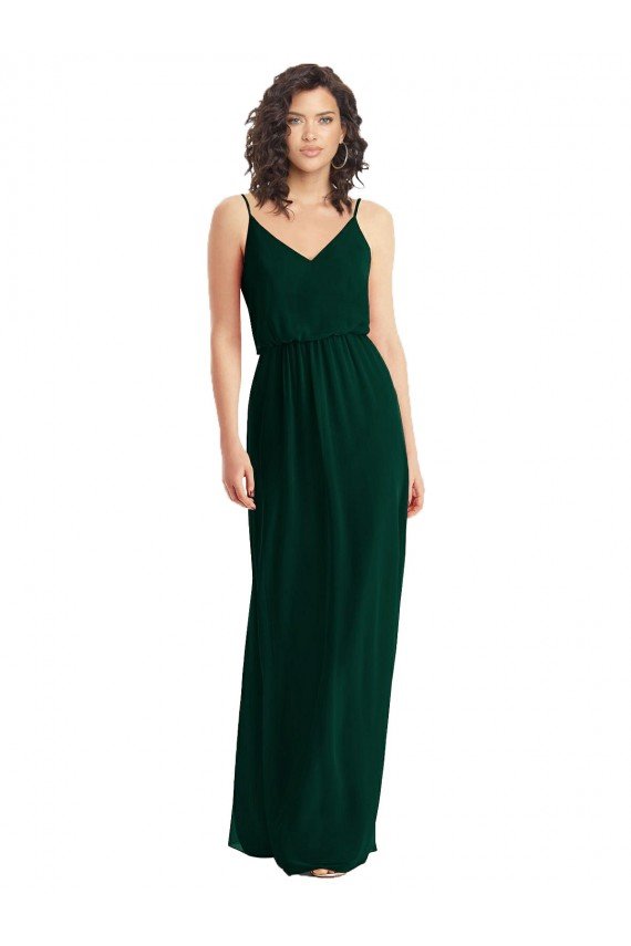 V-Neck Blouson Bodice Chiffon Maxi Bridesmaid Dress Essex