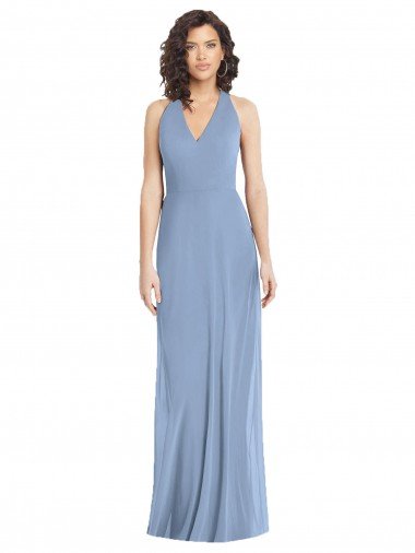 V-Neck Halter Back Straps Chiffon Formal Bridesmaid Dress Essex