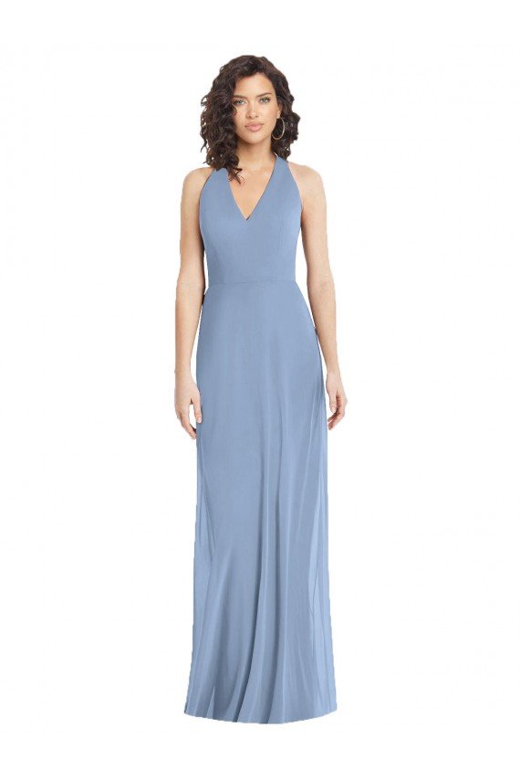 V-Neck Halter Back Straps Chiffon Formal Bridesmaid Dress Essex