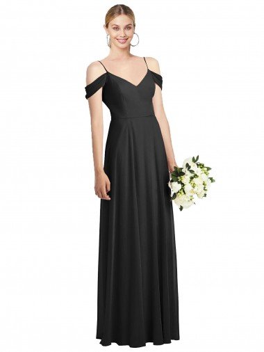 Cold-Shoulder V-Back Chiffon Maxi Bridesmaid Dress Essex