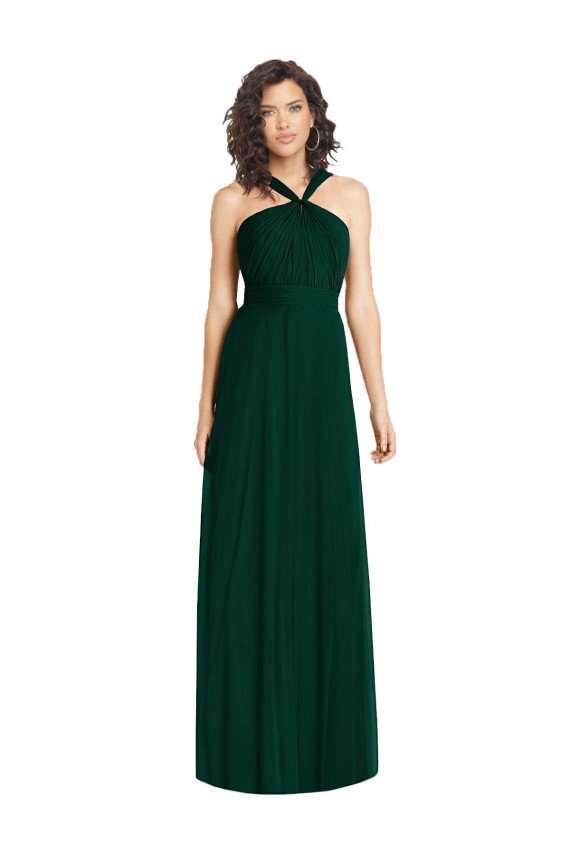 Draped Halter Neck Long Chiffon Bridesmaid Dress with Low Back Essex