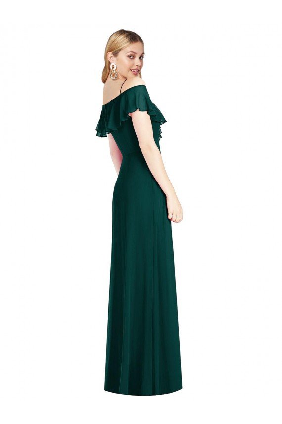 Ruffled Cold-Shoulder Maxi Chiffon Bridesmaid Dress Essex