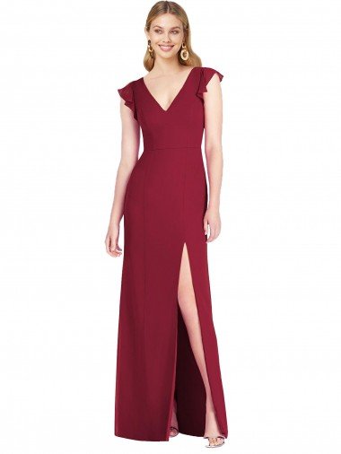 Ruffled Sleeves Mermaid Chiffon Bridesmaid Dress with Front Slit Essex
