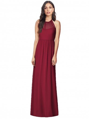 Halter Neck Full-Length Shirred Chiffon Bridesmaid Dress Essex
