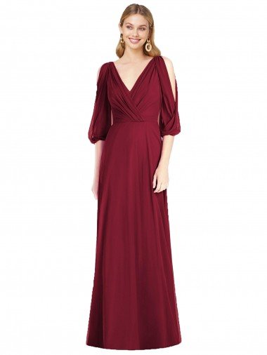 Draped V-Neck Bell Sleeves V-Back Chiffon Bridesmaid Dress Essex