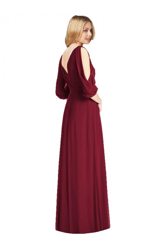 Draped V-Neck Bell Sleeves V-Back Chiffon Bridesmaid Dress Essex