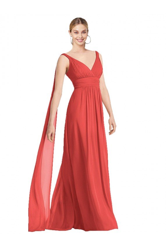 Full-Length V-Neck Chiffon Bridesmaid Dress Streamers Back Essex
