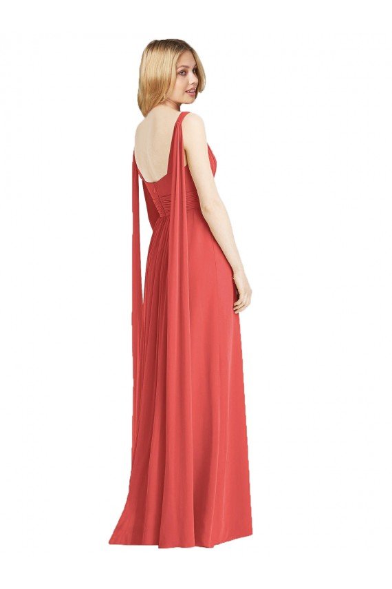 Full-Length V-Neck Chiffon Bridesmaid Dress Streamers Back Essex