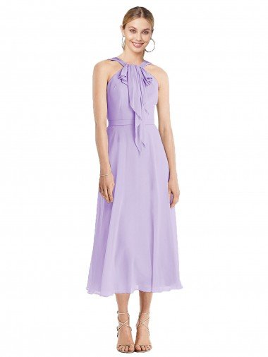Midi Length Halter Plunging V-Back Chiffon Bridesmaid Dress / Cocktail Dress Essex