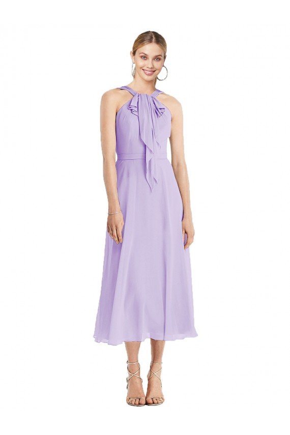 Midi Length Halter Plunging V-Back Chiffon Bridesmaid Dress / Cocktail Dress Essex