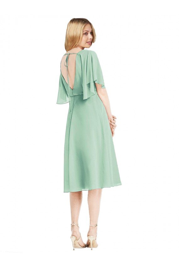 Open Back Flutter Sleeves Cocktail Length Chiffon Bridesmaid Dress Essex