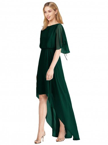 Plunging V Back Flutter Sleeves Cocktail Length Chiffon Bridesmaid Dress Essex
