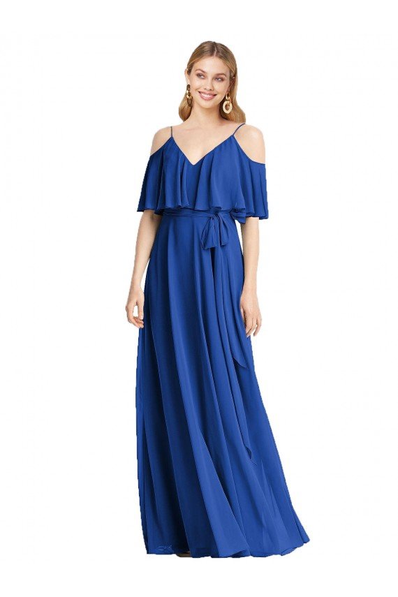 Spaghetti Straps V-Neck Chiffon Bridesmaid Dress with Sash Tie Essex