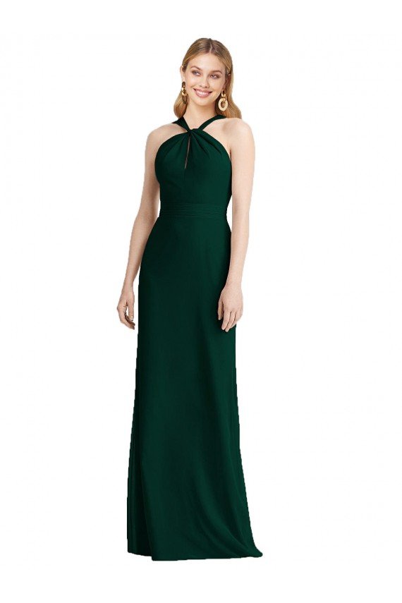 Sleek Full-Length Twist Halter Chiffon Bridesmaid Dress Essex