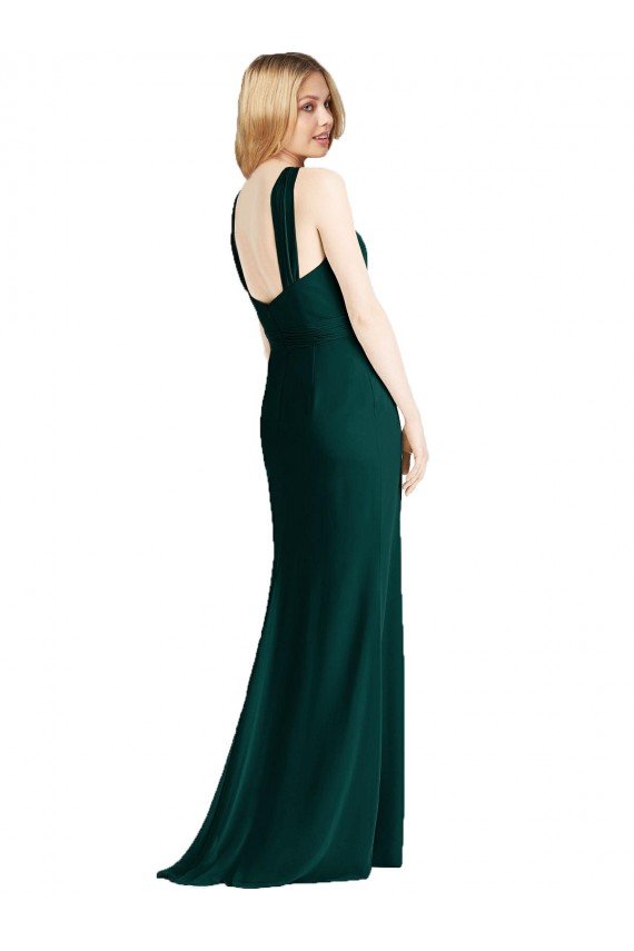 Sleek Full-Length Twist Halter Chiffon Bridesmaid Dress Essex