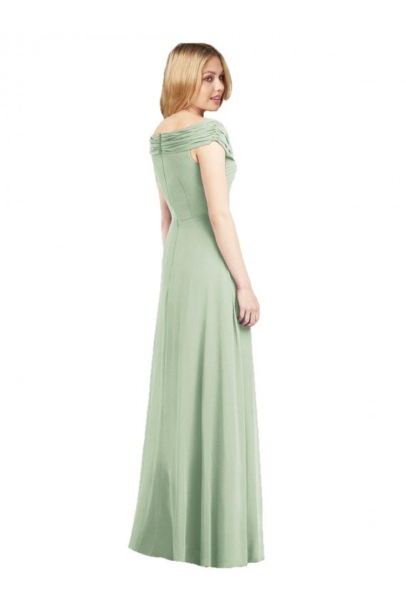 Draped Off the Shoulder Lux Chiffon Bridesmaid Dress Essex