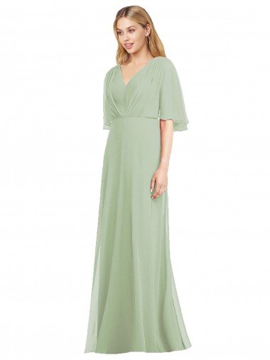 Full Length Lux Chiffon Flutter Sleeves Bridesmaid Dress Essex