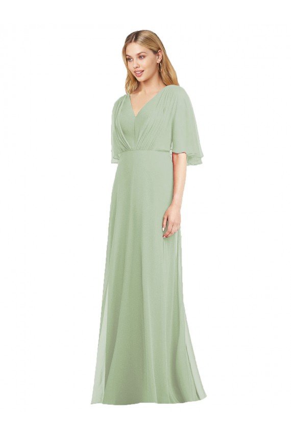 Full Length Lux Chiffon Flutter Sleeves Bridesmaid Dress Essex