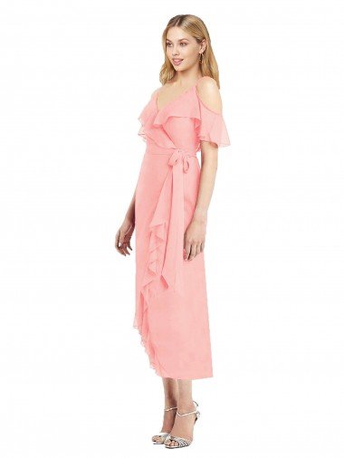 Cocktail Wrap Chiffon Bridesmaid Dress with Fluttering Ruffles Essex