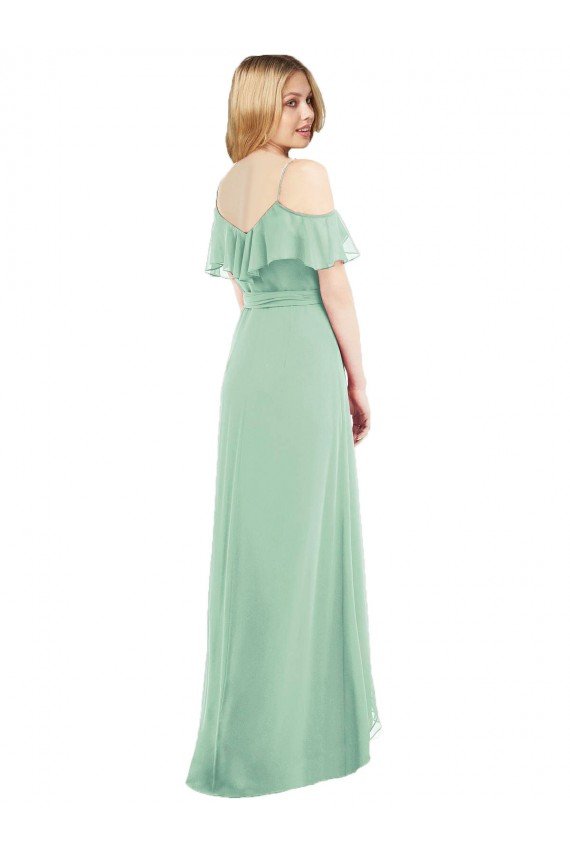 High Low Off the Shoulder Wrap Chiffon Bridesmaid Dress  Essex