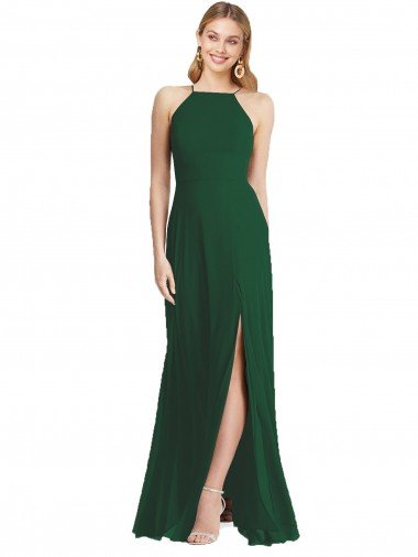 High-Neck Maxi Bridesmaid Dress with Front Slit Essex