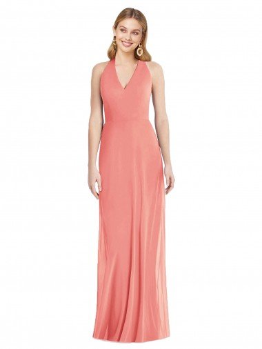 V-Neck Halter Chiffon Maxi Formal Bridesmaid Dress Open Back Essex