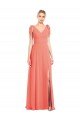 Full Length Bow-Shoulder V-Back Chiffon Bridesmaid Dress with Front Slit Essex