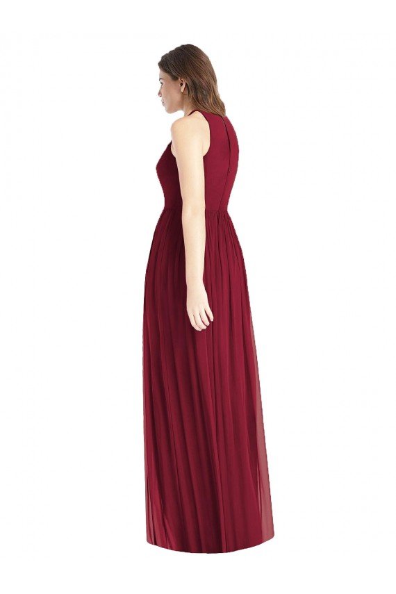 Shirred Skirt Jewel Neck Halter Chiffon Bridesmaid Dress with Front Slit Essex