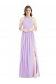 Shirred Skirt Jewel Neck Halter Chiffon Bridesmaid Dress with Front Slit Essex