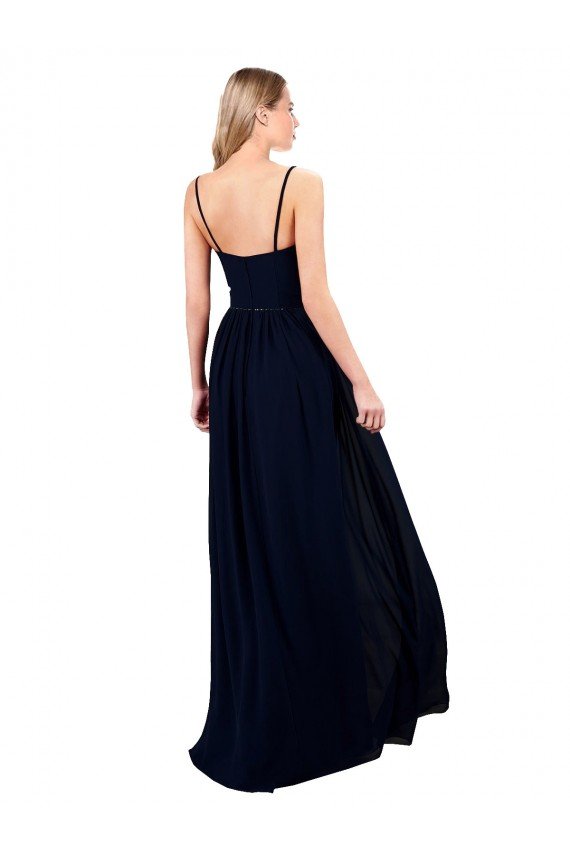 Draped A-Line Chiffon Formal Bridesmaid Dress with Spaghetti Straps and High Slit Essex