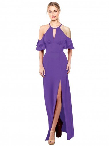 Slim A-Line Chiffon Bridesmaid Dress with Off The Shoulder Ruffle Sleeves Essex