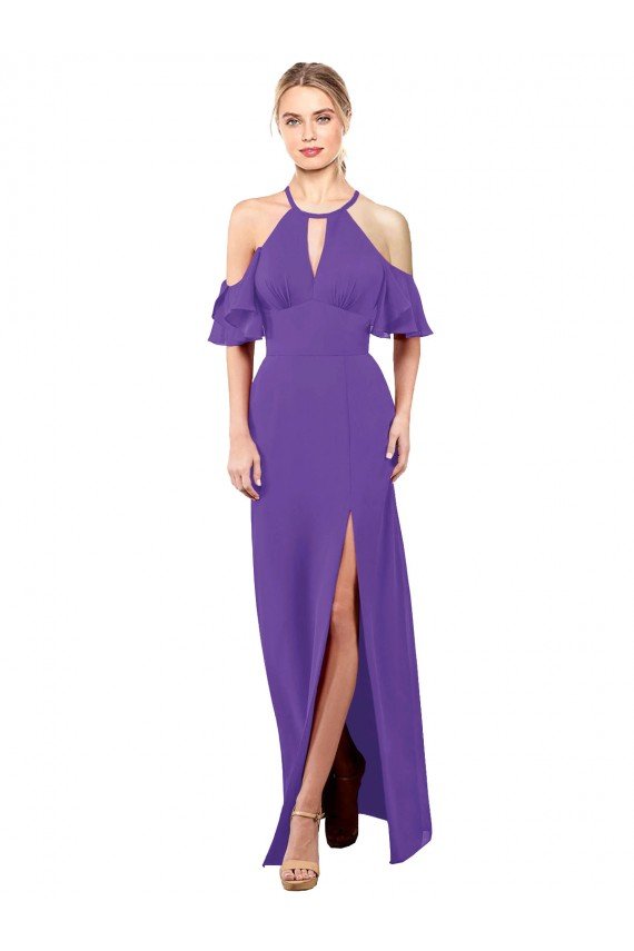 Slim A-Line Chiffon Bridesmaid Dress with Off The Shoulder Ruffle Sleeves Essex