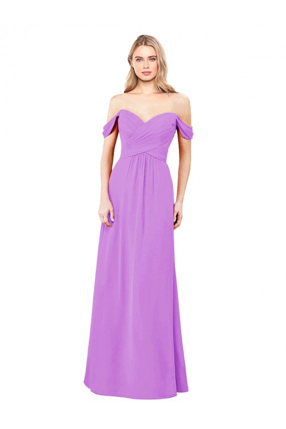 Off The Shoulder Draped Sleeves A-Line Chiffon Bridesmaid Dress Essex