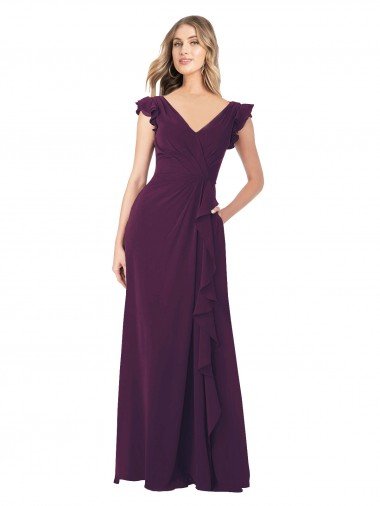Ruffle Cap Sleeves Long Chiffon Bridesmaid Dress Essex