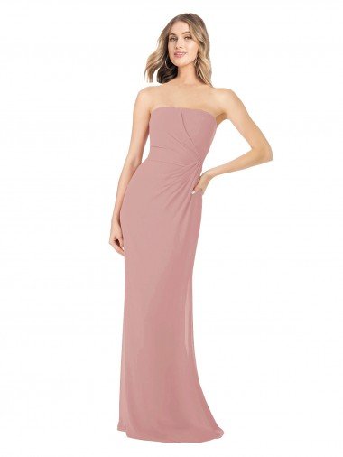 Draped Strapless Sheath Long Chiffon Bridesmaid Dress Essex