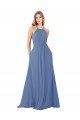 Draped High Neck Keyhole Back Bridesmaid Dress with Front Slit Essex
