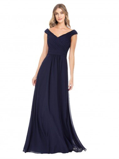 Off the Shoulder Classic Chiffon Bridesmaid Dress with Draped Bodice Essex