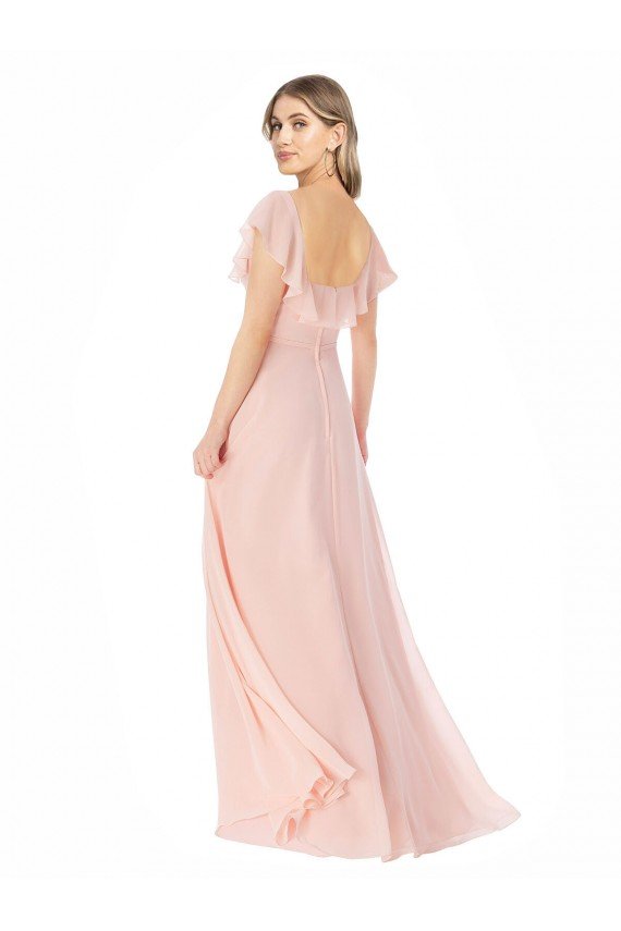 Flutter Cap Sleeves Square Neck Ruffle Chiffon Bridesmaid Dress with Pockets Essex