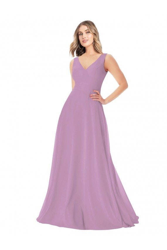 Simple Chiffon V-Neck Bridesmaid Dress with Draped V-Back Essex
