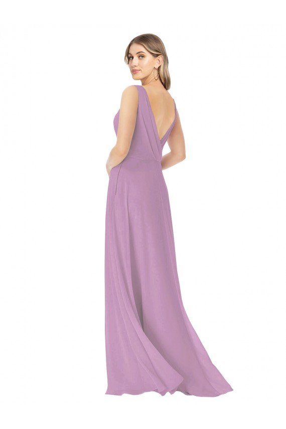 Simple Chiffon V-Neck Bridesmaid Dress with Draped V-Back Essex