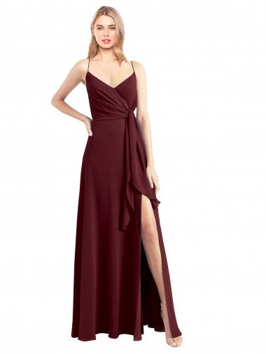 Spaghetti Straps V-Neck Long Chiffon Bridesmaid Dress with Side Slit Essex