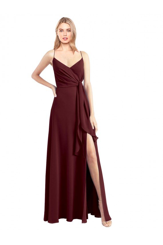Spaghetti Straps V-Neck Long Chiffon Bridesmaid Dress with Side Slit Essex