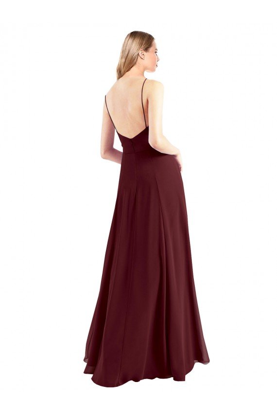 Spaghetti Straps V-Neck Long Chiffon Bridesmaid Dress with Side Slit Essex