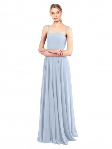 Luxe Chiffon Straight Neckline Long Chiffon Bridesmaid Dress with Skinny Straps Essex