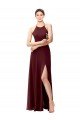 Slim Long High Halter Neck Chiffon Bridesmaid Dress with High Side Slit Essex
